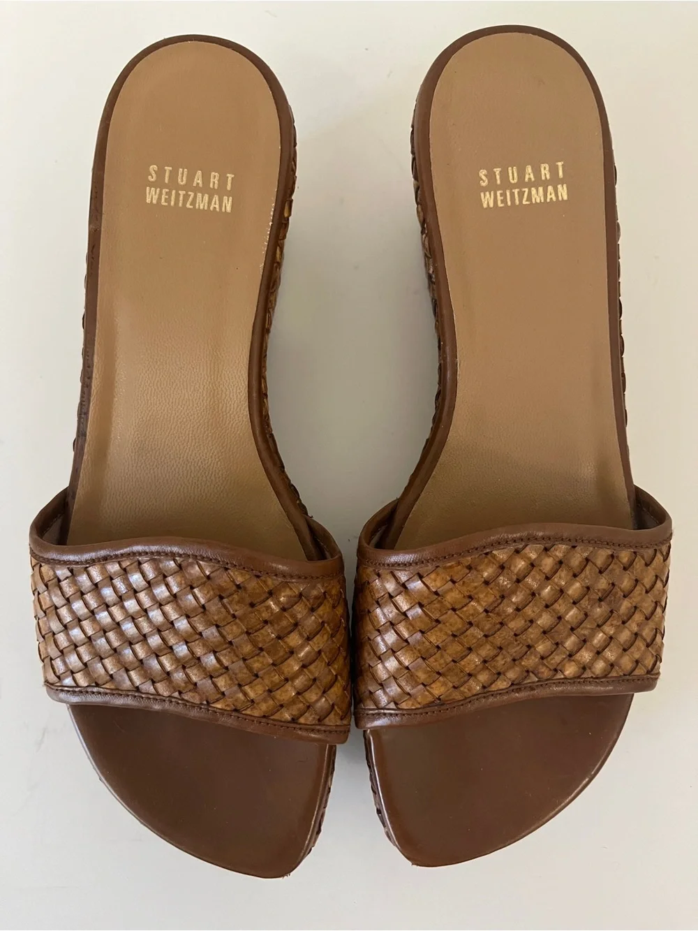 Stuart Weitzman Woven Leather Platform Wedge Slide Sandals Brown Women’s 8 - Picture 2 of 5